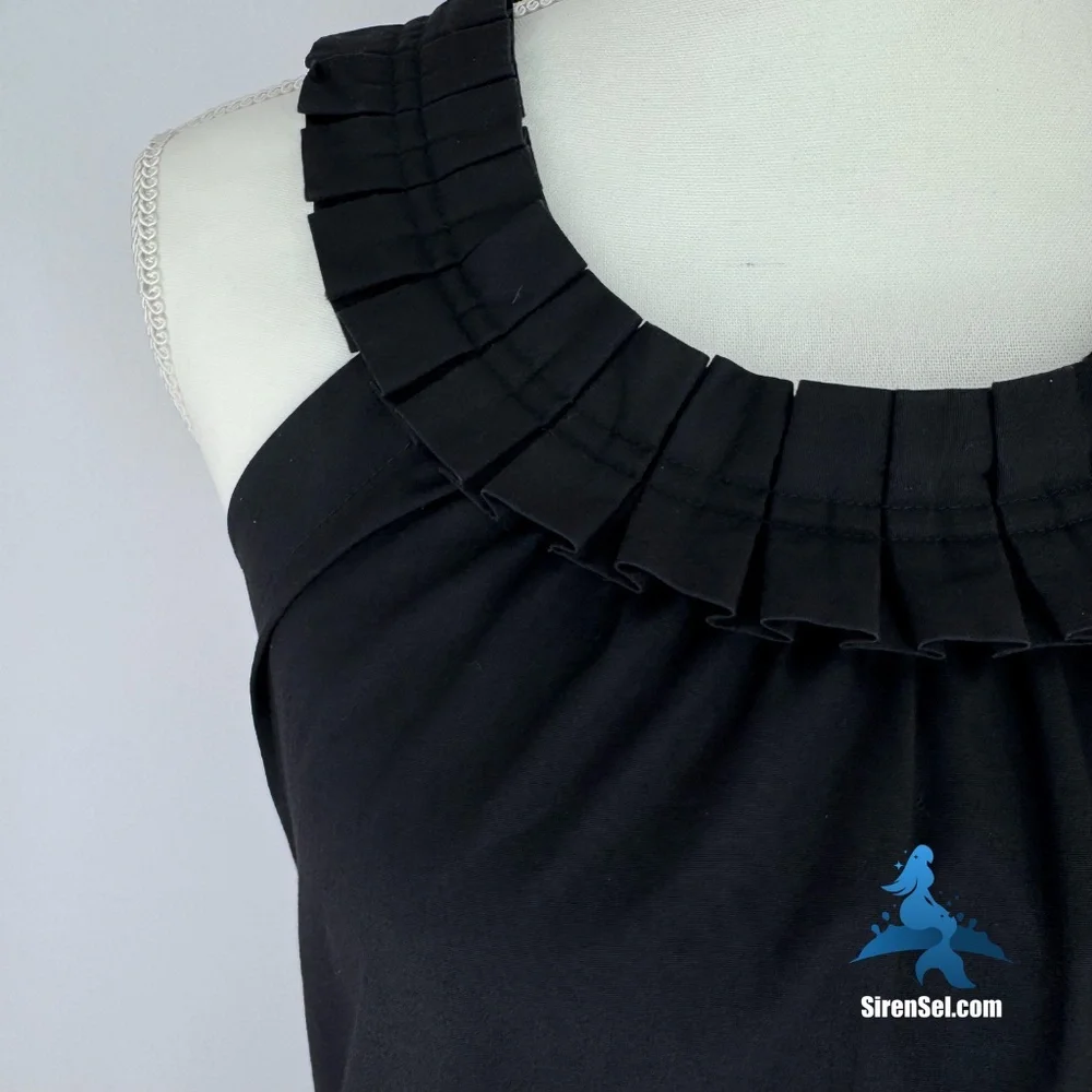 1274 J.Crew Pleated Ruffle Neck Sleeveless Blouse – Size 2 – Black